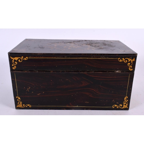 471 - AN ANTIQUE TOLEWARE TEA CADDY imitating rosewood. 21 cm x 12 cm.