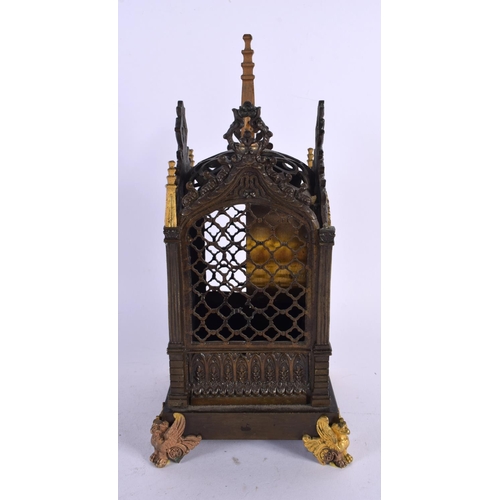 472 - A LATE 19TH CENTURY FRENCH GOTHIC REVIVAL BRONZE LANTERN CLOCK of architectural form. 27 cm x 10 cm.