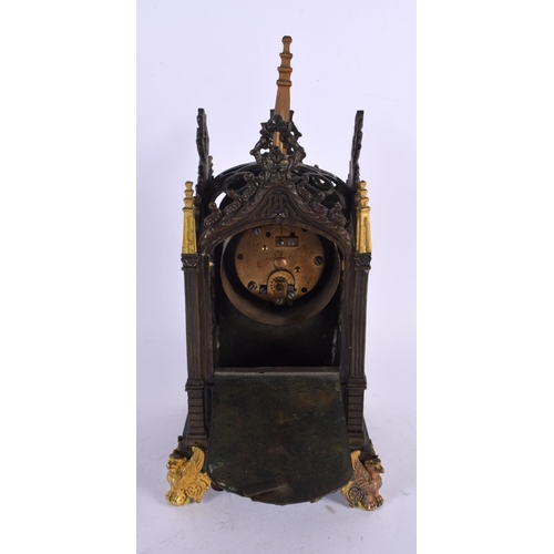 472 - A LATE 19TH CENTURY FRENCH GOTHIC REVIVAL BRONZE LANTERN CLOCK of architectural form. 27 cm x 10 cm.