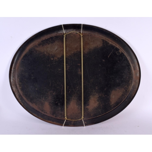 474 - A LARGE ANTIQUE TOLEWARE TRAY painted with figures. 48 cm x 42 cm.