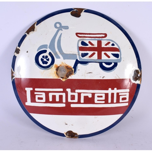 475 - A CONTEMPORARY LAMBRETTA ADVERTISING SIGN. 30 cm diameter.