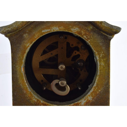 509 - AN EARLY 20TH CENTURY COLD PAINTED SPELTER MANTEL CLOCK formed as a child holding an umbrella beside... 