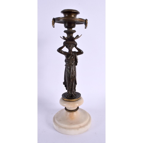 510 - AN EARLY 19TH CENTURY FRENCH BRONZE COUNTRY HOUSE CANDLESTICK After the Antiquity. 22 cm high.