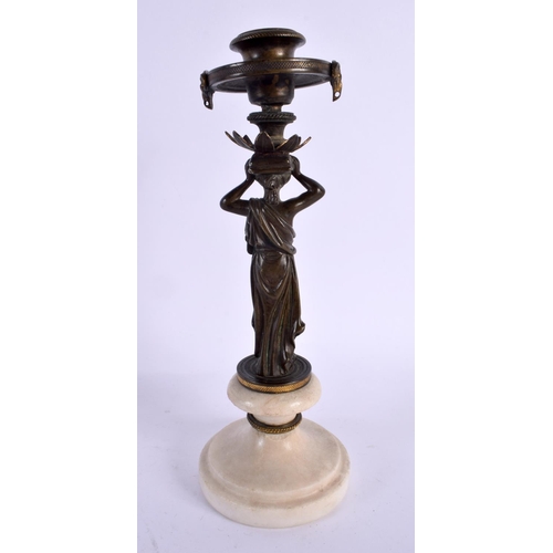 510 - AN EARLY 19TH CENTURY FRENCH BRONZE COUNTRY HOUSE CANDLESTICK After the Antiquity. 22 cm high.