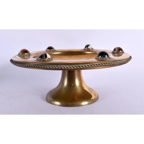 512 - AN EARLY VICTORIAN BRONZE AND AGATE PEDESTAL TAZZA. 24 cm x 9 cm.