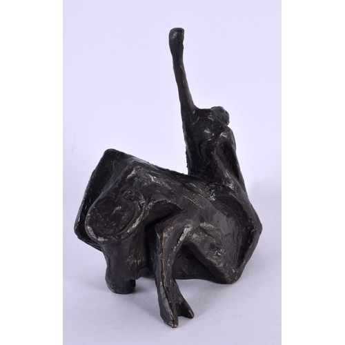 516 - European School (C1950) Bronze, Stylised figure upon a bull. 11 cm x 9 cm.