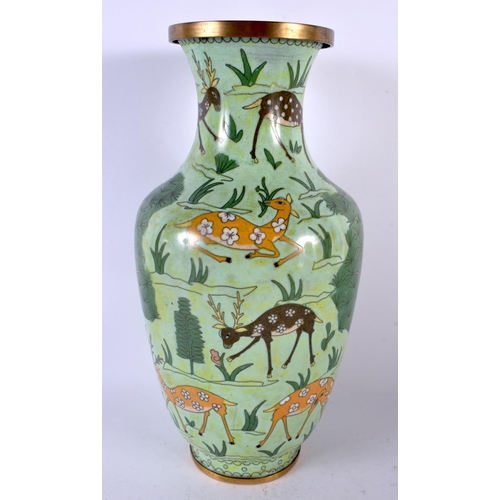 517 - AN UNUSUAL EARLY 20TH CENTURY CHINESE CLOISONNE ENAMEL VASE Late Qing/Republic, depicting deer withi... 