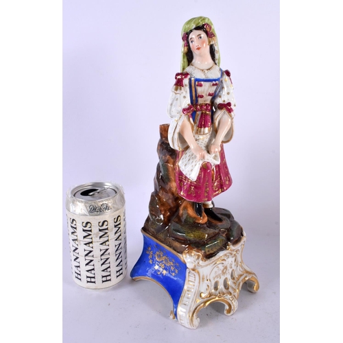 518 - A LARGE 19TH CENTURY FRENCH PARIS PORCELAIN FIGURE OF A FEMALE modelled upon a naturalistic base. 32... 