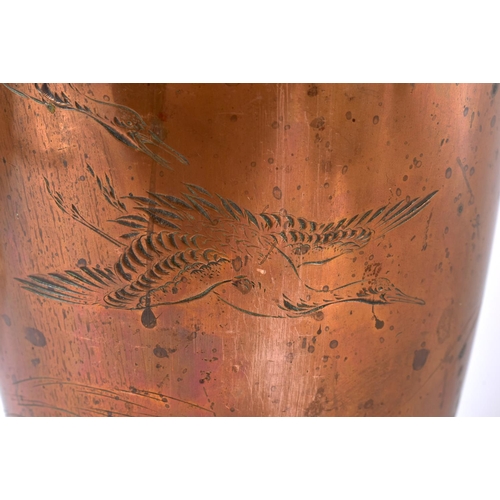 519 - A 19TH CENTURY JAPANESE MEIJI PERIOD BRONZE VASE possibly by Minamoto Tomoyoshi, engraved with birds... 