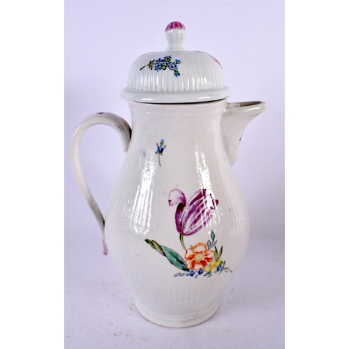 520 - A LARGE 18TH CENTURY CONTINENTAL COFFEE POT AND COVER painted with flowers. 27 cm high.