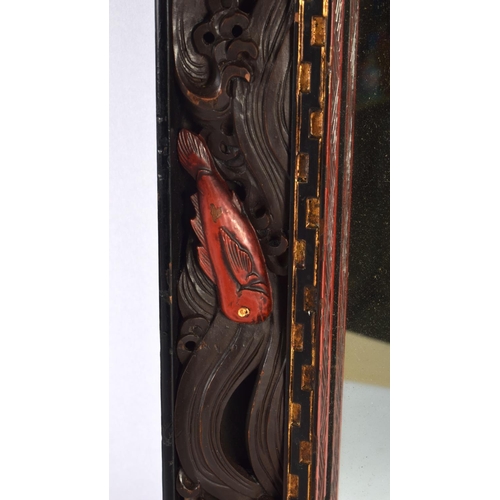 534 - A RARE 19TH CENTURY JAPANESE MEIJI PERIOD LACQUERED WOOD MIRROR decorated all around with fish, octo... 