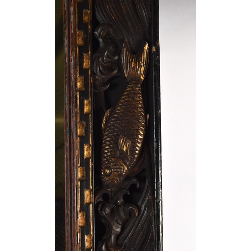 534 - A RARE 19TH CENTURY JAPANESE MEIJI PERIOD LACQUERED WOOD MIRROR decorated all around with fish, octo... 