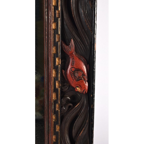 534 - A RARE 19TH CENTURY JAPANESE MEIJI PERIOD LACQUERED WOOD MIRROR decorated all around with fish, octo... 