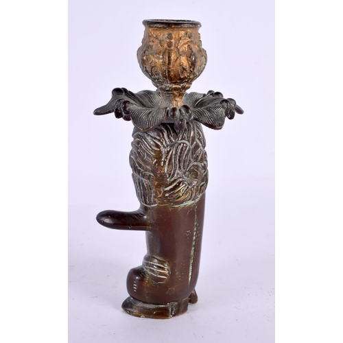 561 - A 17TH/18TH CENTURY EUROPEAN BRONZE FIGURE OF A LION formed as a candlestick. 16 cm high.