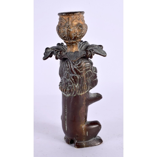 561 - A 17TH/18TH CENTURY EUROPEAN BRONZE FIGURE OF A LION formed as a candlestick. 16 cm high.