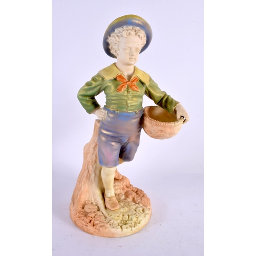 568 - Royal Worcester figure of a boy with a basket and a broad brimmed hat shape 1388, date mark 1895. 28... 