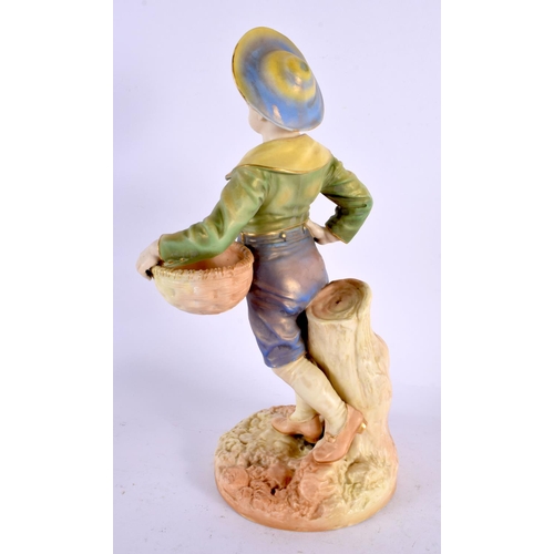 568 - Royal Worcester figure of a boy with a basket and a broad brimmed hat shape 1388, date mark 1895. 28... 