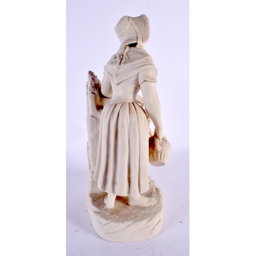 571 - A 19TH CENTURY ENGLISH PARIAN WARE FIGURE OF A FEMALE modelled beside a well. 27 cm x 10 cm.