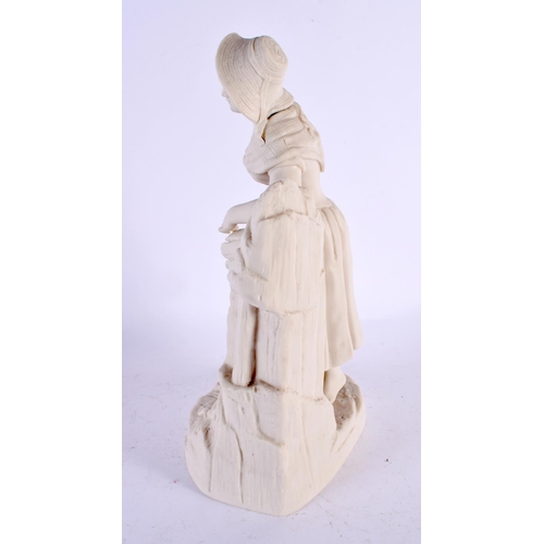 571 - A 19TH CENTURY ENGLISH PARIAN WARE FIGURE OF A FEMALE modelled beside a well. 27 cm x 10 cm.