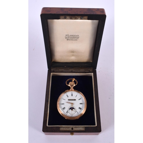 574 - AN BOXED 18CT GOLD CASED MONOPHASE POCKET WATCH.  Dial 5.1cm, working