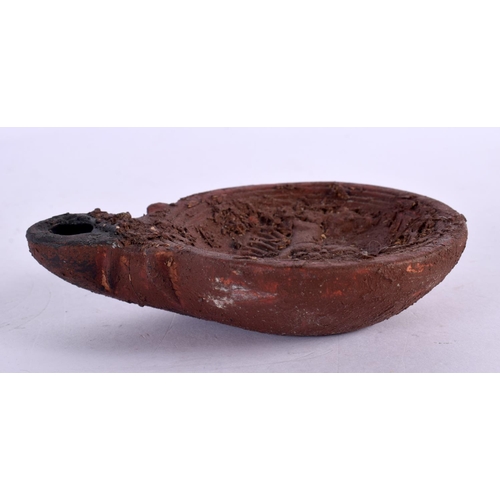 576 - A GRAND TOUR POTTERY OIL LAMP After the Antiquity. 7 cm x 5 cm.