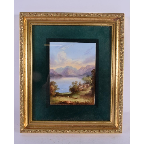 577 - Mid 19th c. English porcelain plaque, probably Davenport painted with a titled scene of 'Windermere ... 