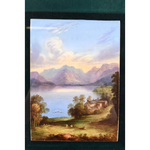 577 - Mid 19th c. English porcelain plaque, probably Davenport painted with a titled scene of 'Windermere ... 