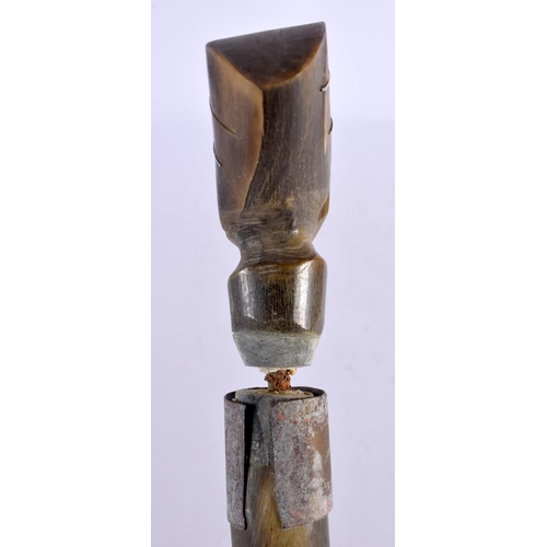 578 - AN UNUSUAL EARLY 20TH CENTURY MIDDLE EASTERN CARVED FULL LENGTH HORN WALKING CANE with Egyptian head... 