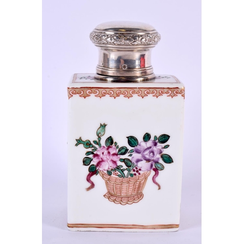 583 - A 19TH CENTURY FRENCH SAMSONS OF PARIS PORCELAIN SCENT BOTTLE with silver mounts. 14 cm x 7 cm.