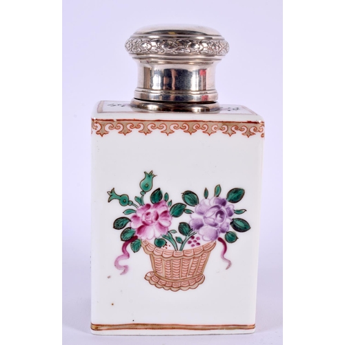 583 - A 19TH CENTURY FRENCH SAMSONS OF PARIS PORCELAIN SCENT BOTTLE with silver mounts. 14 cm x 7 cm.