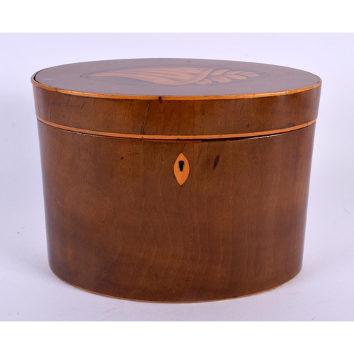 595 - AN ANTIQUE MAHOGANY SHELL TEA CADDY. 15 cm x 12 cm.