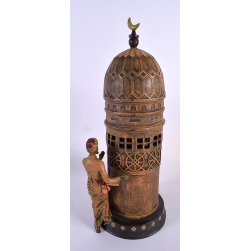 599 - A LARGE CONTEMPORARY COLD PAINTED BRONZE ARABIC EROTIC TOWER. 30 cm x 15 cm.