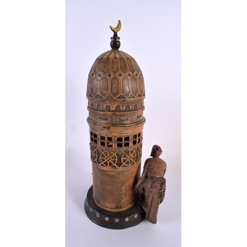 599 - A LARGE CONTEMPORARY COLD PAINTED BRONZE ARABIC EROTIC TOWER. 30 cm x 15 cm.