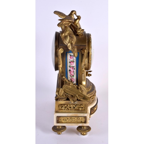 600 - A LARGE 19TH CENTURY FRENCH GILT BRONZE AND SEVRES PORCELAIN MANTEL CLOCK painted with flowers. 30 c... 