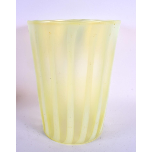 602 - A LARGE VASELINE GLASS SHADE. 23 cm x 16 cm.