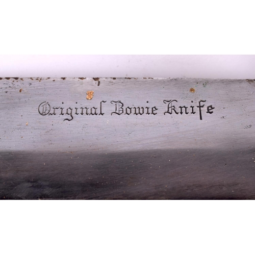 603 - A LARGE VINTAGE BOWIE KNIFE and a small fly swish knife. Largest 39 cm long. (2)