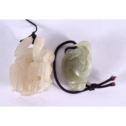 617 - TWO 19TH CENTURY CHINESE CARVED JADE PENDANTS Qing. Largest 4.5 cm x 3.5 cm. (2)