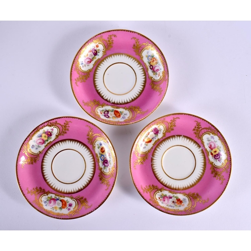 62 - A 19TH CENTURY ENGLISH PORCELAIN PINK GROUND DESSERT SERVICE painted with flowers and vines. Largest... 