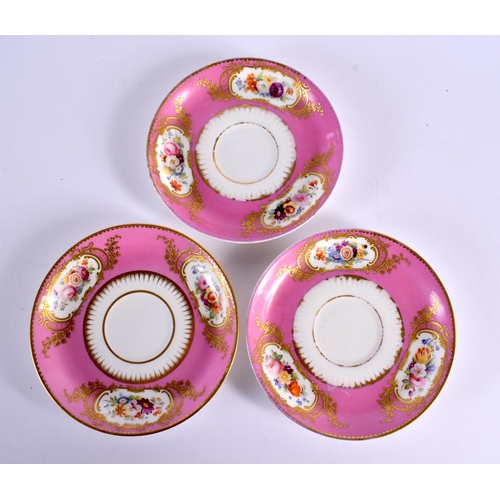 62 - A 19TH CENTURY ENGLISH PORCELAIN PINK GROUND DESSERT SERVICE painted with flowers and vines. Largest... 