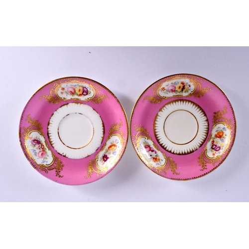 62 - A 19TH CENTURY ENGLISH PORCELAIN PINK GROUND DESSERT SERVICE painted with flowers and vines. Largest... 