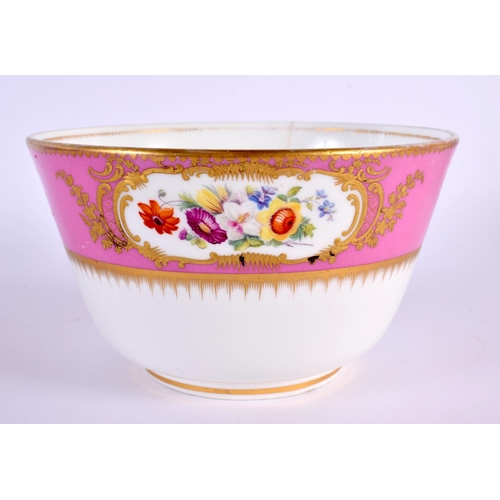 62 - A 19TH CENTURY ENGLISH PORCELAIN PINK GROUND DESSERT SERVICE painted with flowers and vines. Largest... 