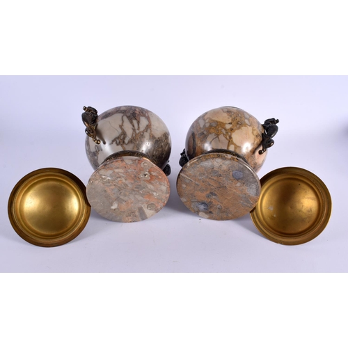 643 - A FINE PAIR OF 19TH CENTURY EUROPEAN GRAND TOUR PUDDING STONE BOWLS AND COVERS with antique Japanese... 