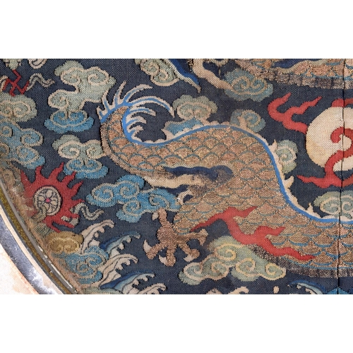 649 - A FINE PAIR OF 18TH CENTURY CHINESE EMBROIDERED KESI SILK BADGES Qing, decorated with dragons. 45 cm... 