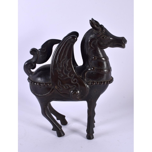 661 - A 17TH CENTURY CHINESE BRONZE INCENSE BURNER Ming, in the form of a winged horse. 22 cm x 15 cm.