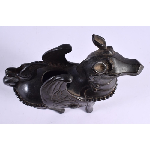 661 - A 17TH CENTURY CHINESE BRONZE INCENSE BURNER Ming, in the form of a winged horse. 22 cm x 15 cm.