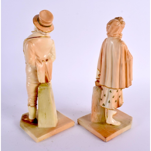 666 - TWO ROYAL WORCESTER BLUSH IVORY FIGURES. 18 cm high. (2)