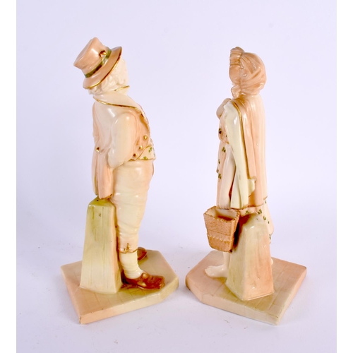 666 - TWO ROYAL WORCESTER BLUSH IVORY FIGURES. 18 cm high. (2)