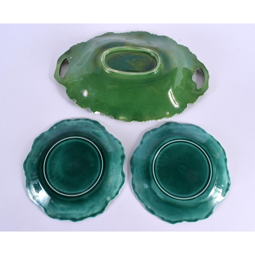 67 - THREE CONTINENTAL MAJOLICA DISHES. Largest 33 cm wide. (3)