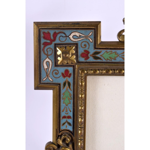 678 - A 19TH CENTURY FRENCH CHAMPLEVE ENAMEL PHOTOGRAPH FRAME decorated with foliage. 24 cm x 16 cm.