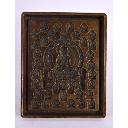 689 - A RARE LARGE 19TH CENTURY INDIAN BRONZE BUDDHA SEAL the base decorated with Buddhistic figures. 15 c... 